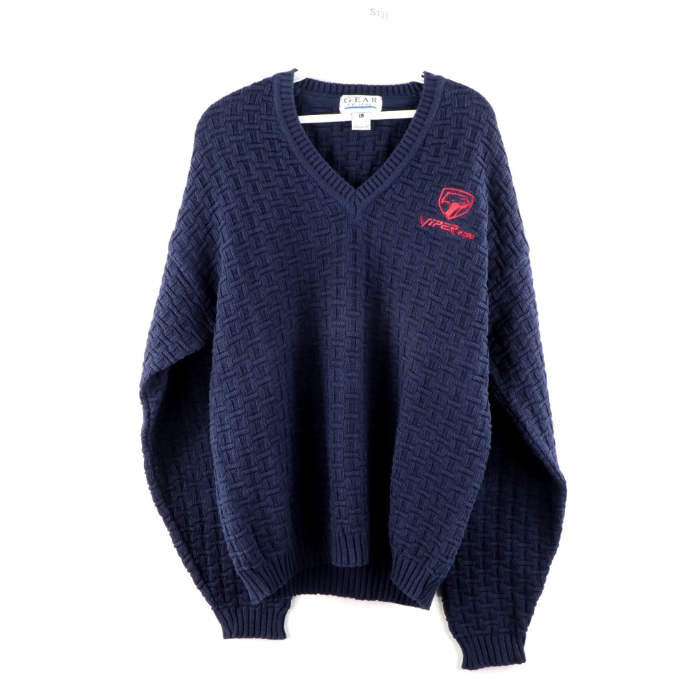 Vintage 90s Dodge Viper Knit V Neck Sweater Blue
